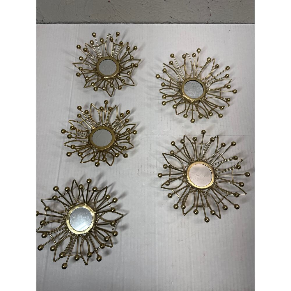 Sunburst Gold Metal Mirror Wall Decor 6” 7”